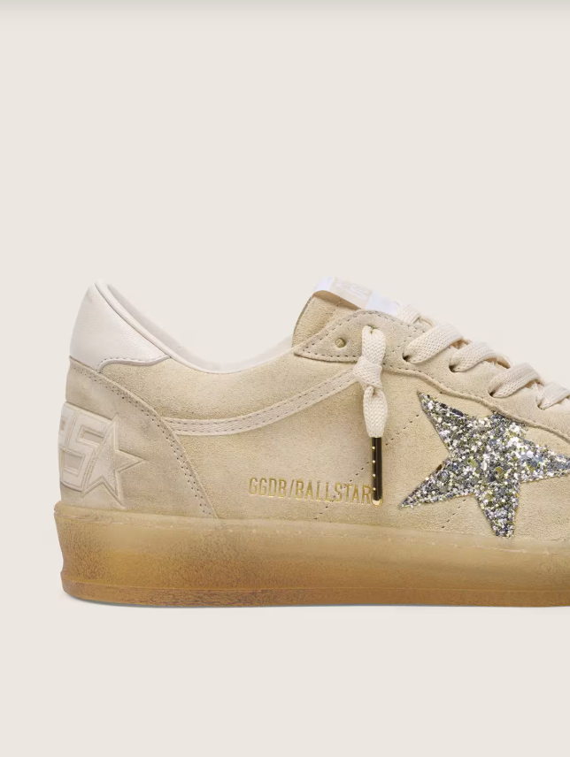 Golden goose Ball Star in pearl suede with silver glitter star