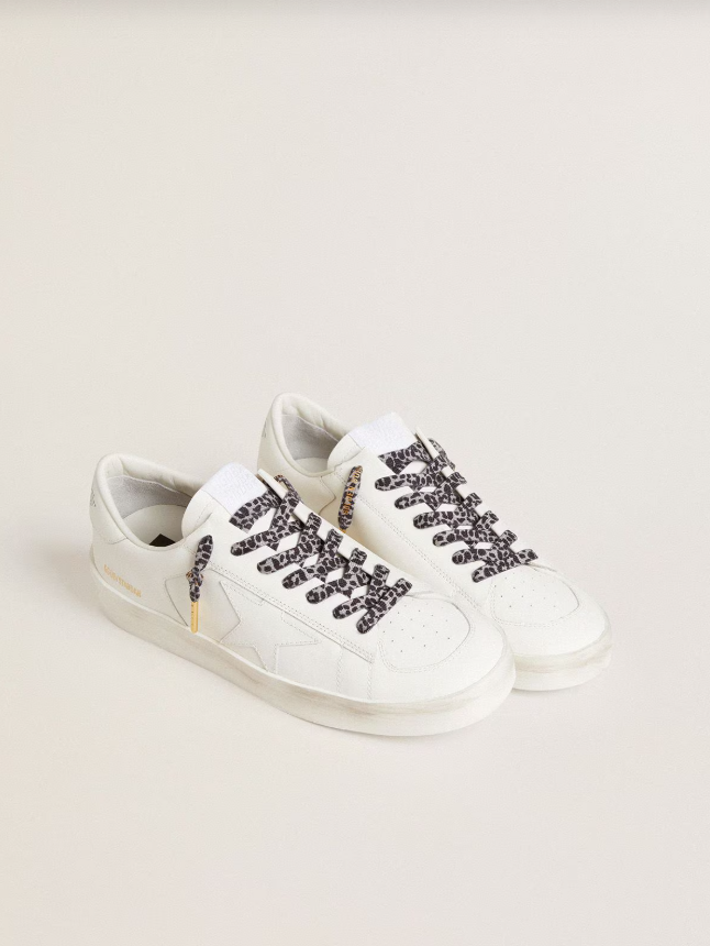 Golden Goose Gray and black animal-print laces with contrasting gold logo