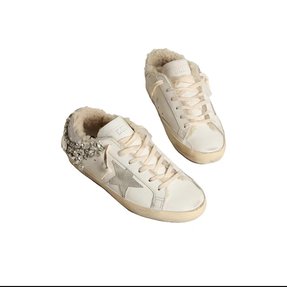 Golden Goose Super-Star Leather Round Toe Lace Up Low Top Sneakers Women's Silver Old Version