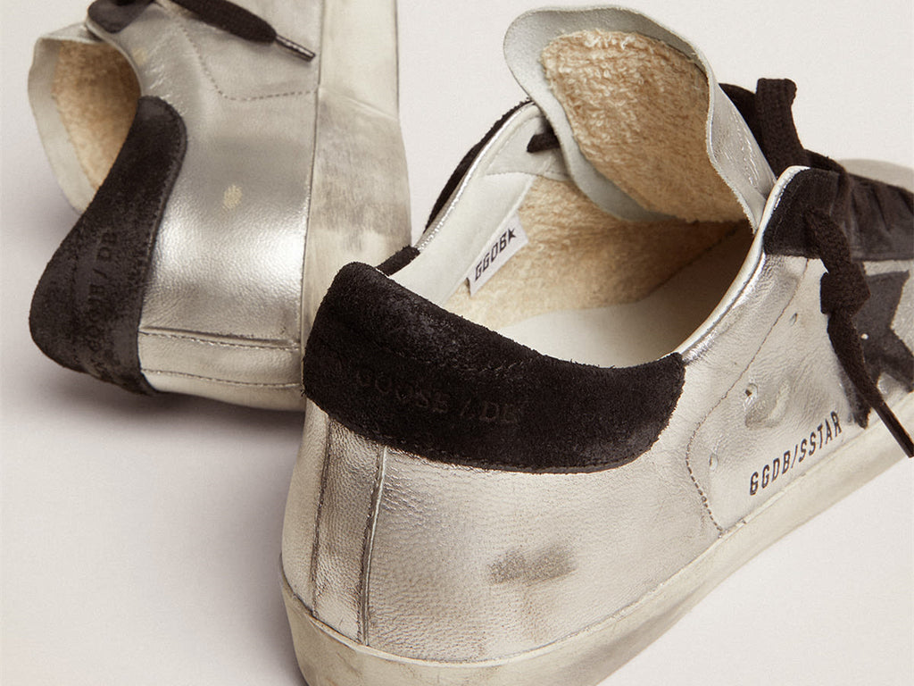 GOLDEN GOOSE Women's Super-Star in silver leather with contrasting inserts