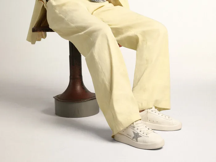 GOLDEN GOOSE Purestar sneakers in white leather with silver-colored crystal star