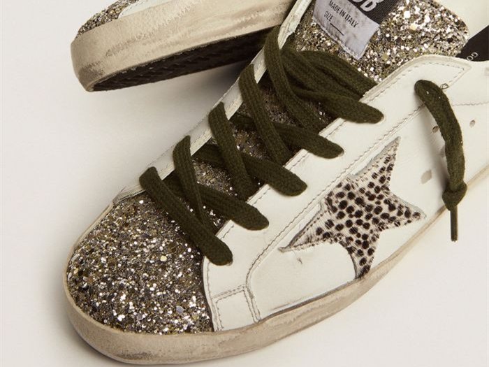 GOLDEN GOOSE Super-Star LTD sneakers with silver glitter and animal-print pony skin star