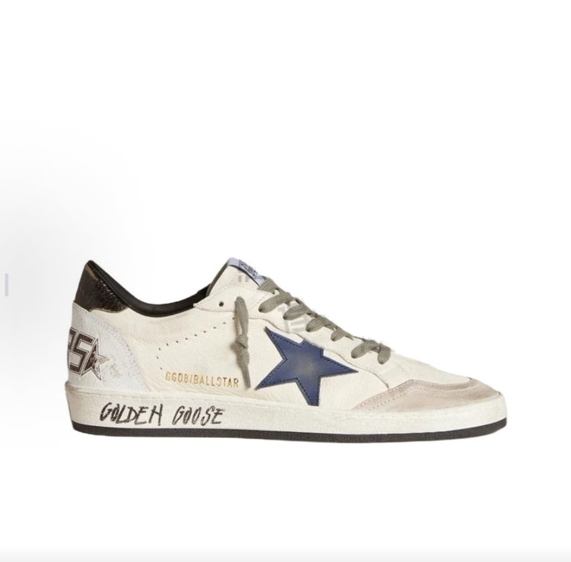 Golden Goose Ball Star sheepskin leather black tail graffiti star pattern round toe lace-up low-top sneakers for men (white)
