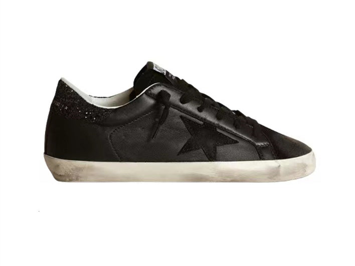 GOLDEN GOOSE Super-Star in black nappa with black star and glitter heel tab