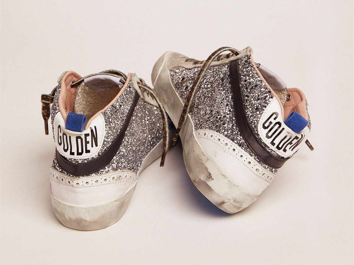 GOLDEN GOOSE Mid Star sneakers with silver glitter upper and pale pink star