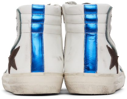 حذاء GOLDEN GOOSE رياضي كلاسيكي عالي الرقبة من الجلد الأبيض والشمواه طراز Slide