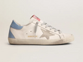 GOLDEN GOOSE Super-Star sneakers with sky-blue laminated leather heel tab and ice-gray suede star