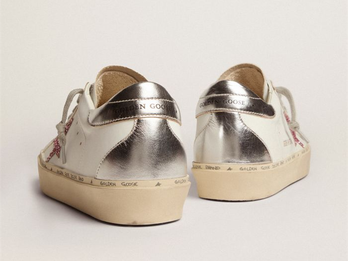 GOLDEN GOOSE Hi Star sneakers with silver laminated leather heel tab and pink glitter star