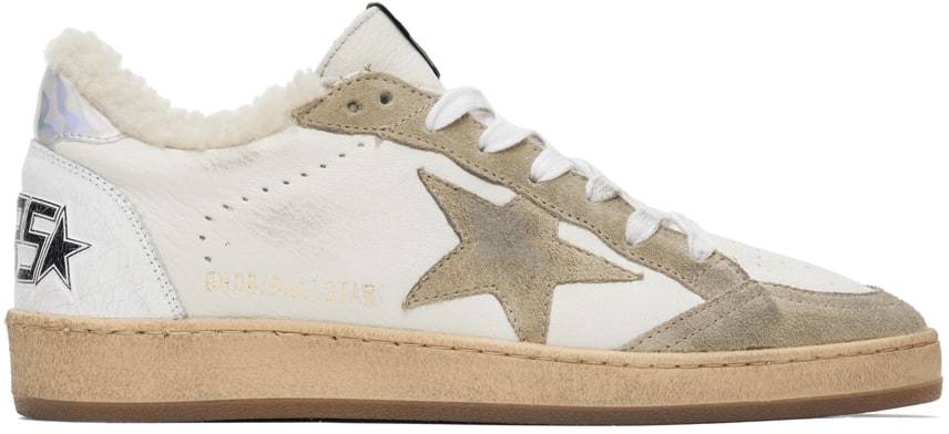 GOLDEN GOOSE White & Taupe Ball Star Sneakers