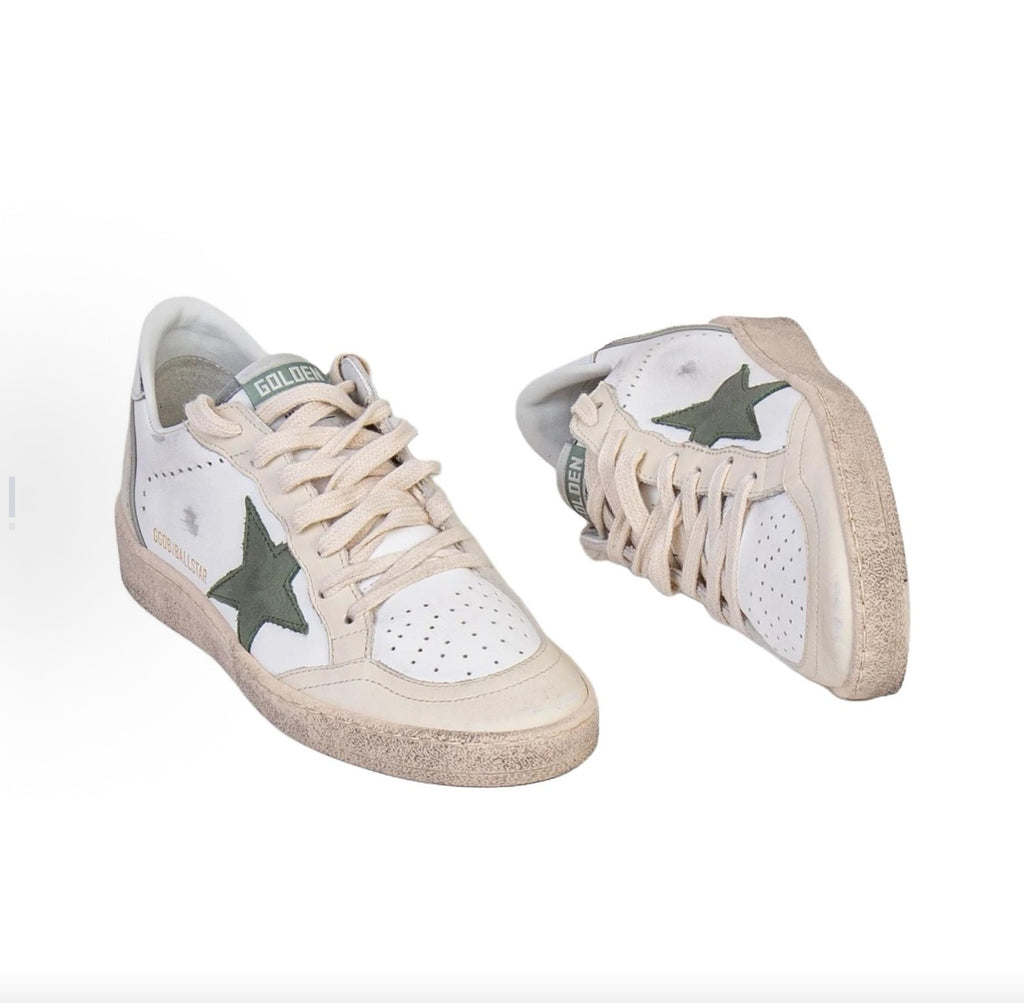 Golden Goose Ball Star Calfskin Round Toe Lace-Up Low-Top Sneakers for Women (White)
