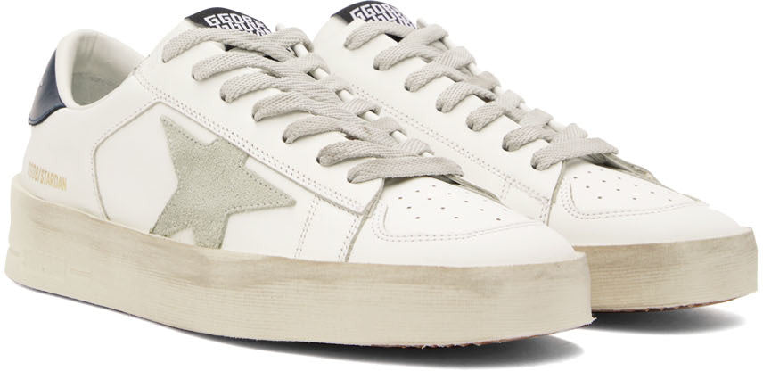 GOLDEN GOOSE White & Navy Stardan Sneakers