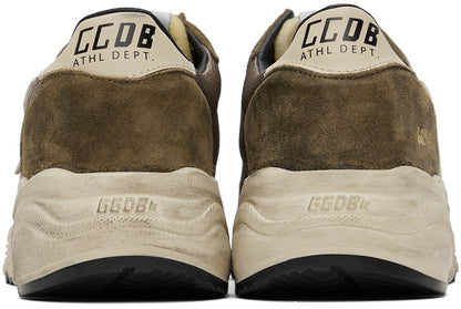 GOLDEN GOOSE Khaki & Beige Running Sole Low-Top Sneakers