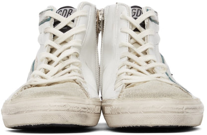 حذاء GOLDEN GOOSE رياضي كلاسيكي عالي الرقبة من الجلد الأبيض والشمواه طراز Slide