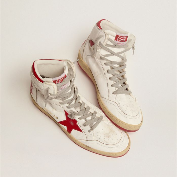 GOLDEN GOOSE Sky-Star sneakers with signature on the ankle and red leather inserts