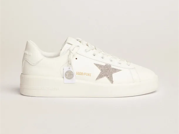 GOLDEN GOOSE Purestar sneakers in white leather with silver-colored crystal star