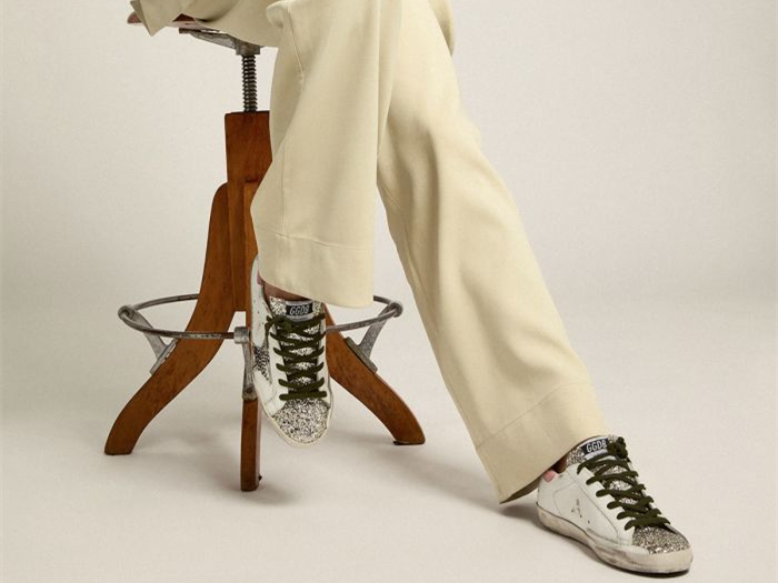 GOLDEN GOOSE Super-Star LTD sneakers with silver glitter and animal-print pony skin star