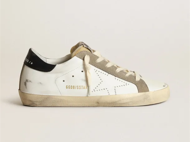 GOLDEN GOOSE Super-Star sneakers with perforated star and glossy midnight-blue leather heel tab