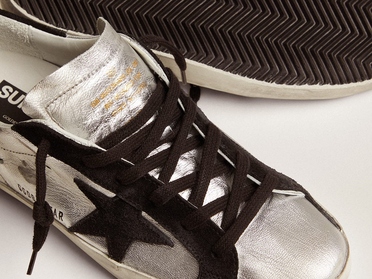 GOLDEN GOOSE Women's Super-Star in silver leather with contrasting inserts