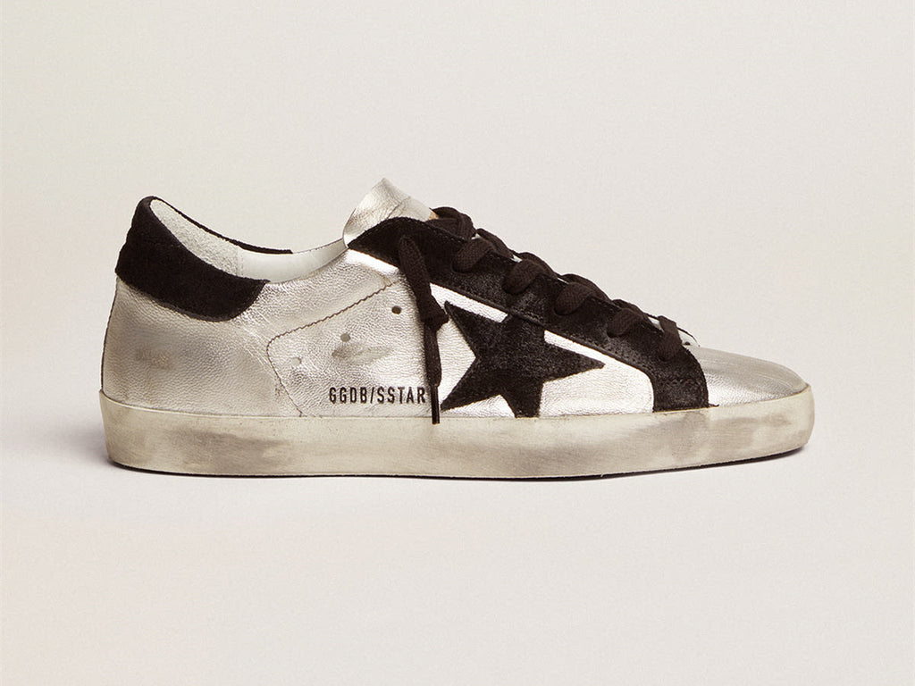GOLDEN GOOSE Women's Super-Star in silver leather with contrasting inserts