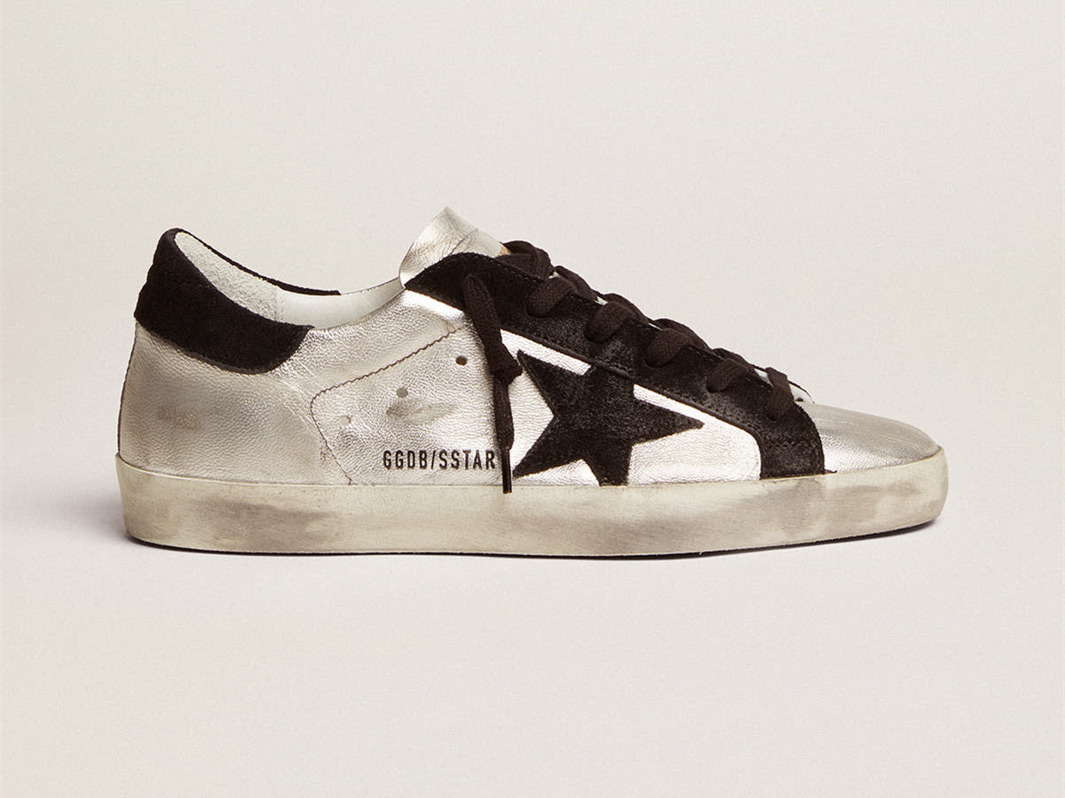 GOLDEN GOOSE Women's Super-Star in silver leather with contrasting inserts