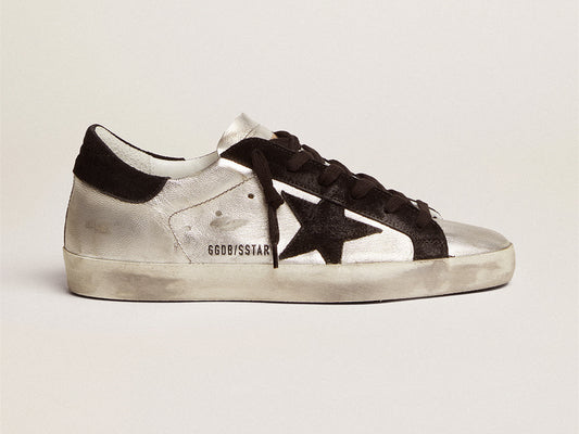 GOLDEN GOOSE Women's Super-Star in silver leather with contrasting inserts