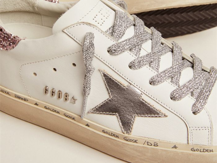 GOLDEN GOOSE Hi Star sneakers with silver laminated leather star and quartz-pink glitter heel tab