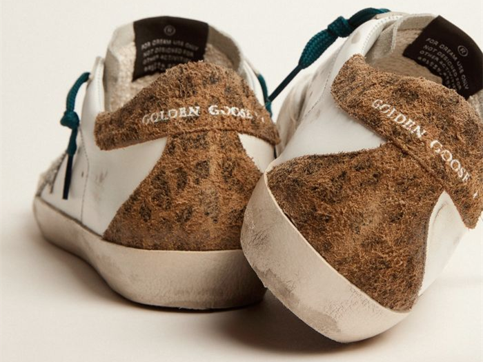 GOLDEN GOOSE Super-Star sneakers with silver glitter star and leopard-print suede heel tab