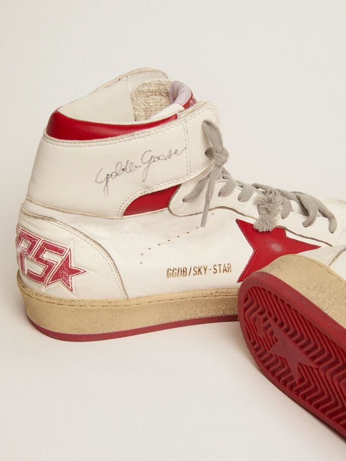 GOLDEN GOOSE Sky-Star sneakers with signature on the ankle and red leather inserts