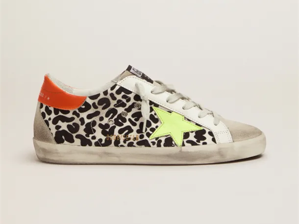 GOLDEN GOOSE Leopard-print and neon Super-Star sneakers