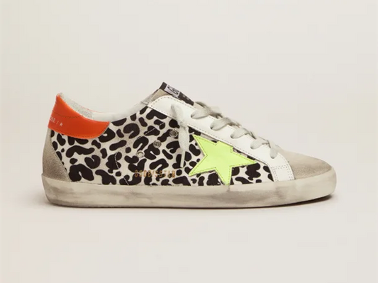 GOLDEN GOOSE Leopard-print and neon Super-Star sneakers