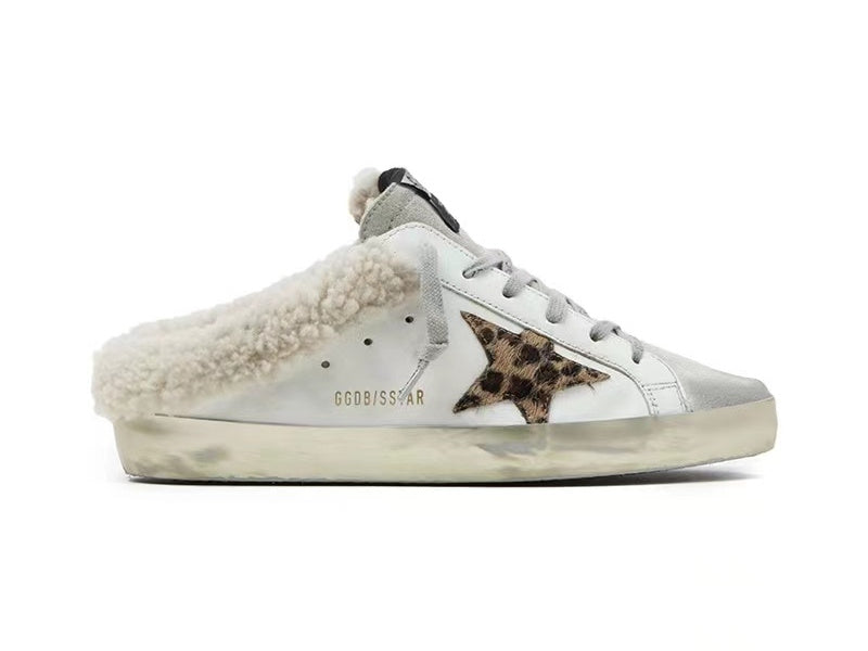 GOLDEN GOOSE Super-Star sneakers in beige with leopard print star
