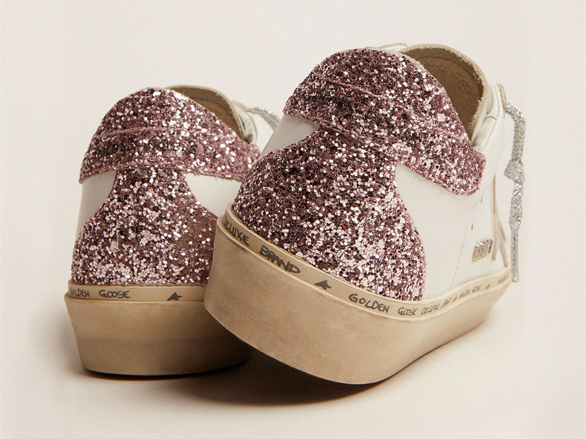 GOLDEN GOOSE Hi Star sneakers with silver laminated leather star and quartz-pink glitter heel tab
