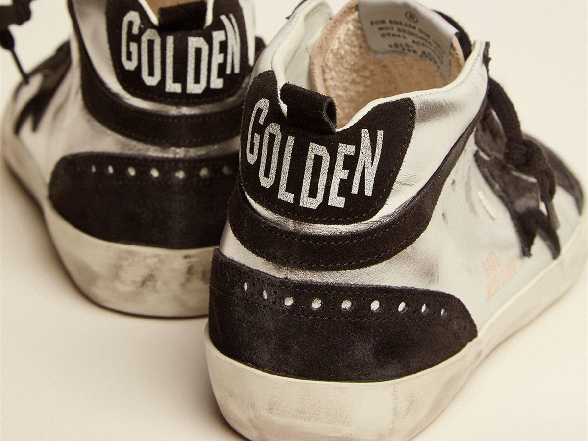 GOLDEN GOOSE Mid Star LTD sneakers in silver laminated leather and black suede