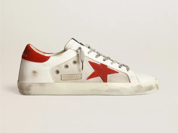 GOLDEN GOOSE White Superstar sneakers in leather with red star