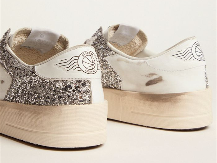 GOLDEN GOOSE Stardan sneakers in white leather and silver glitter