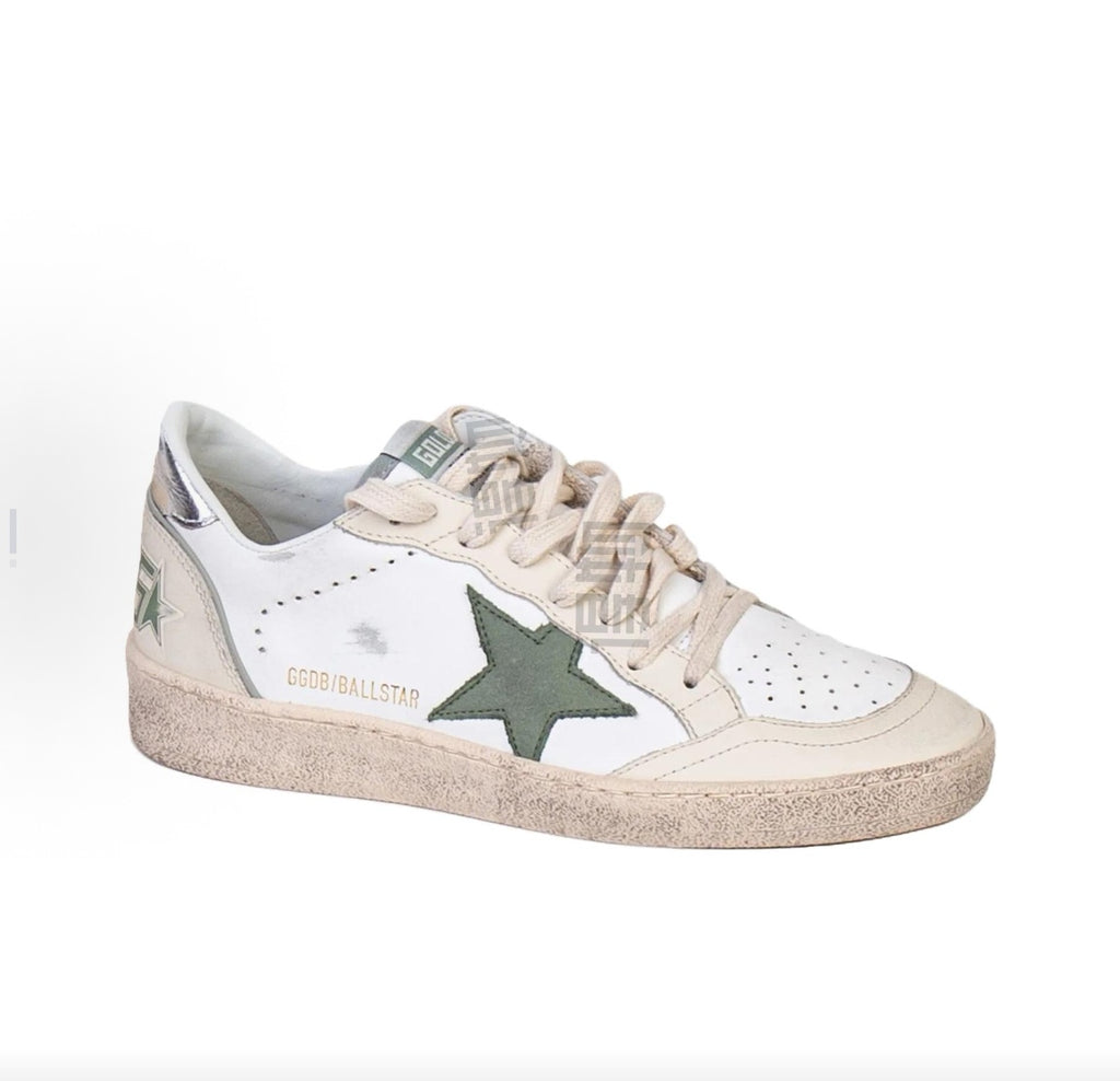 Golden Goose Ball Star Calfskin Round Toe Lace-Up Low-Top Sneakers for Women (White)