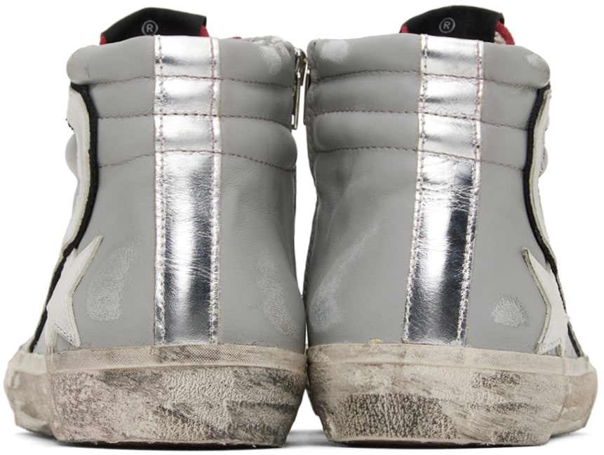 GOLDEN GOOSE Gray & Red Slide High-Top Sneakers