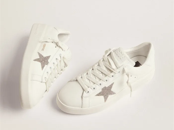 GOLDEN GOOSE Purestar sneakers in white leather with silver-colored crystal star