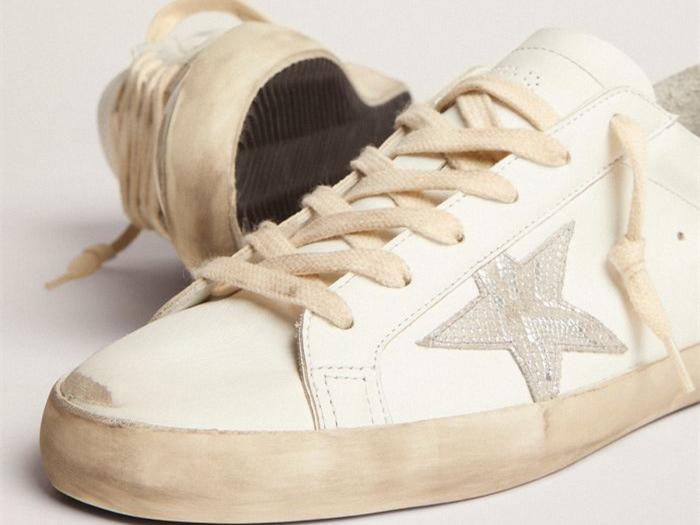 GOLDEN GOOSE Super-Star sneakers with snake-print silver leather star and gold glitter heel tab
