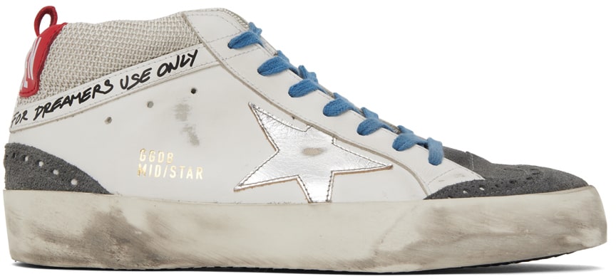 GOLDEN GOOSE White & Gray Mid Star Double Quarter Sneakers