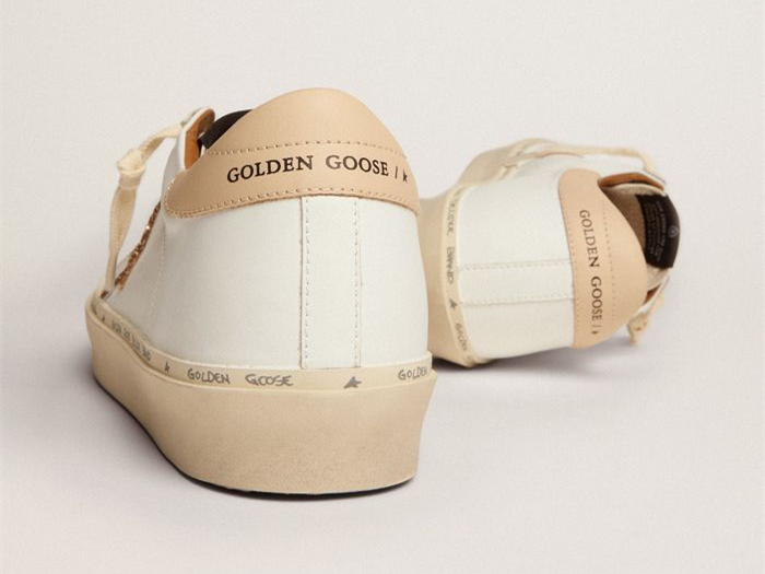 GOLDEN GOOSE Hi Star sneakers with gold glitter star and beige leather heel tab