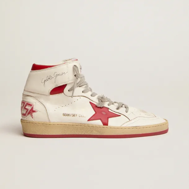 GOLDEN GOOSE Sky-Star sneakers with signature on the ankle and red leather inserts