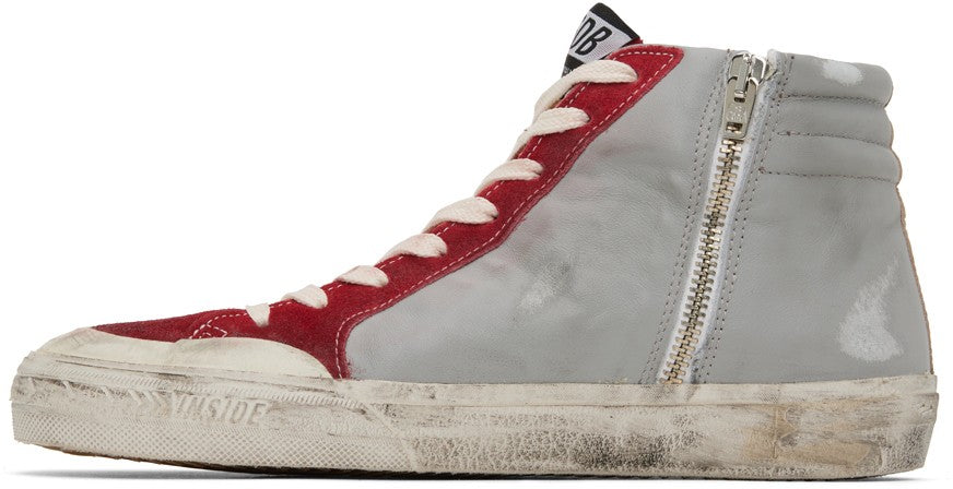 GOLDEN GOOSE Gray & Red Slide High-Top Sneakers