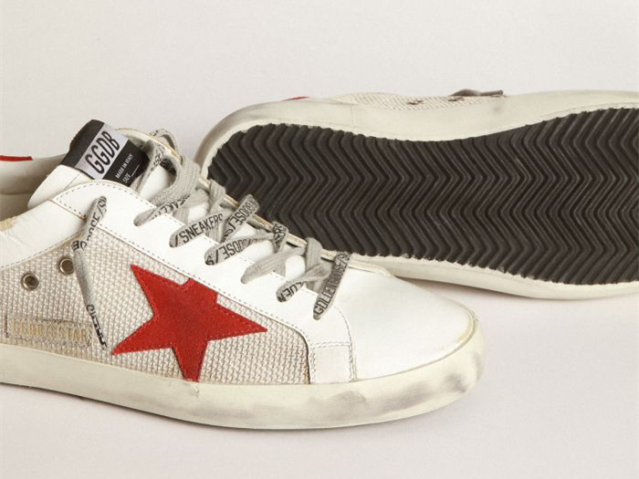 GOLDEN GOOSE White Superstar sneakers in leather with red star
