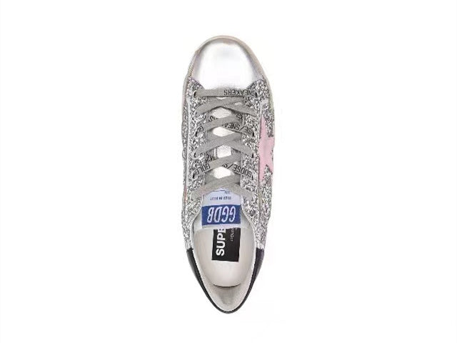 GOLDEN GOOSE Women's Super-Star in silver leather with pink star