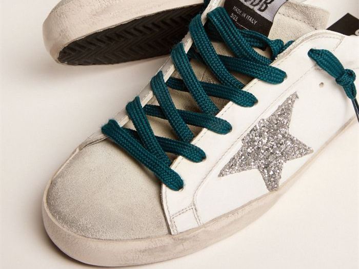 GOLDEN GOOSE Super-Star sneakers with silver glitter star and leopard-print suede heel tab