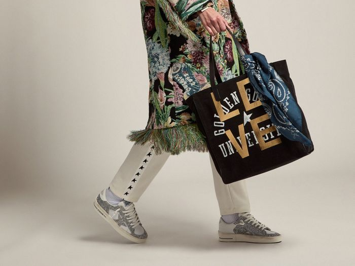 GOLDEN GOOSE Stardan sneakers in white leather and silver glitter