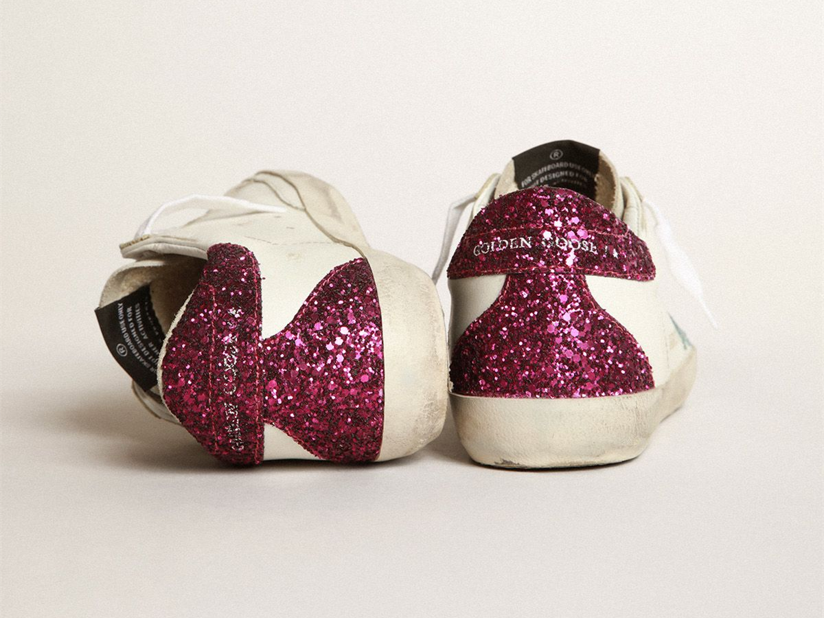 GOLDEN GOOSE Super-Star sneakers with light blue glitter star and purple glitter heel tab
