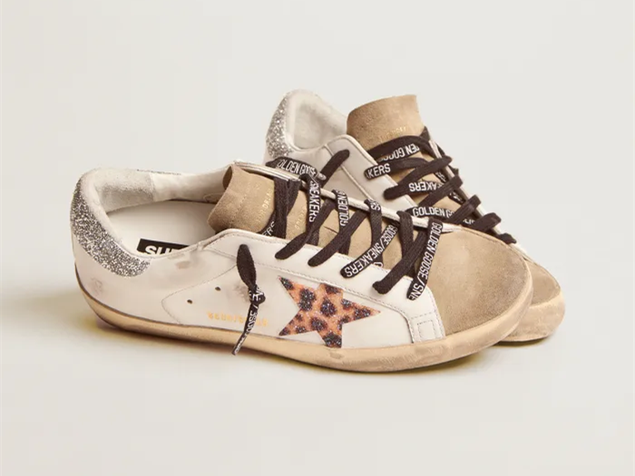 GOLDEN GOOSE Super-Star LTD sneakers with leopard-print crystal star and silver-colored crystal heel tab