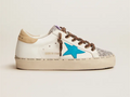 GOLDEN GOOSE Hi Star LTD sneakers with silver glitter tongue and cyan-blue suede star
